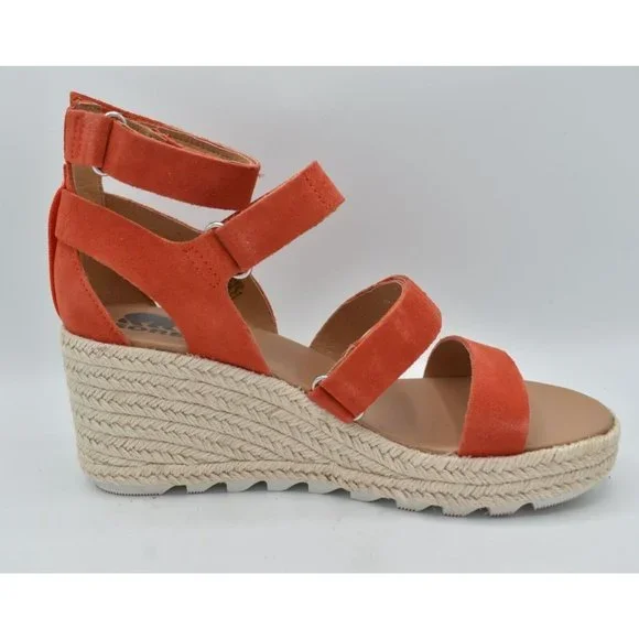 Sorel Womens Size 8.5 Cameron Multi Strap Wedge Signal Red Sandals